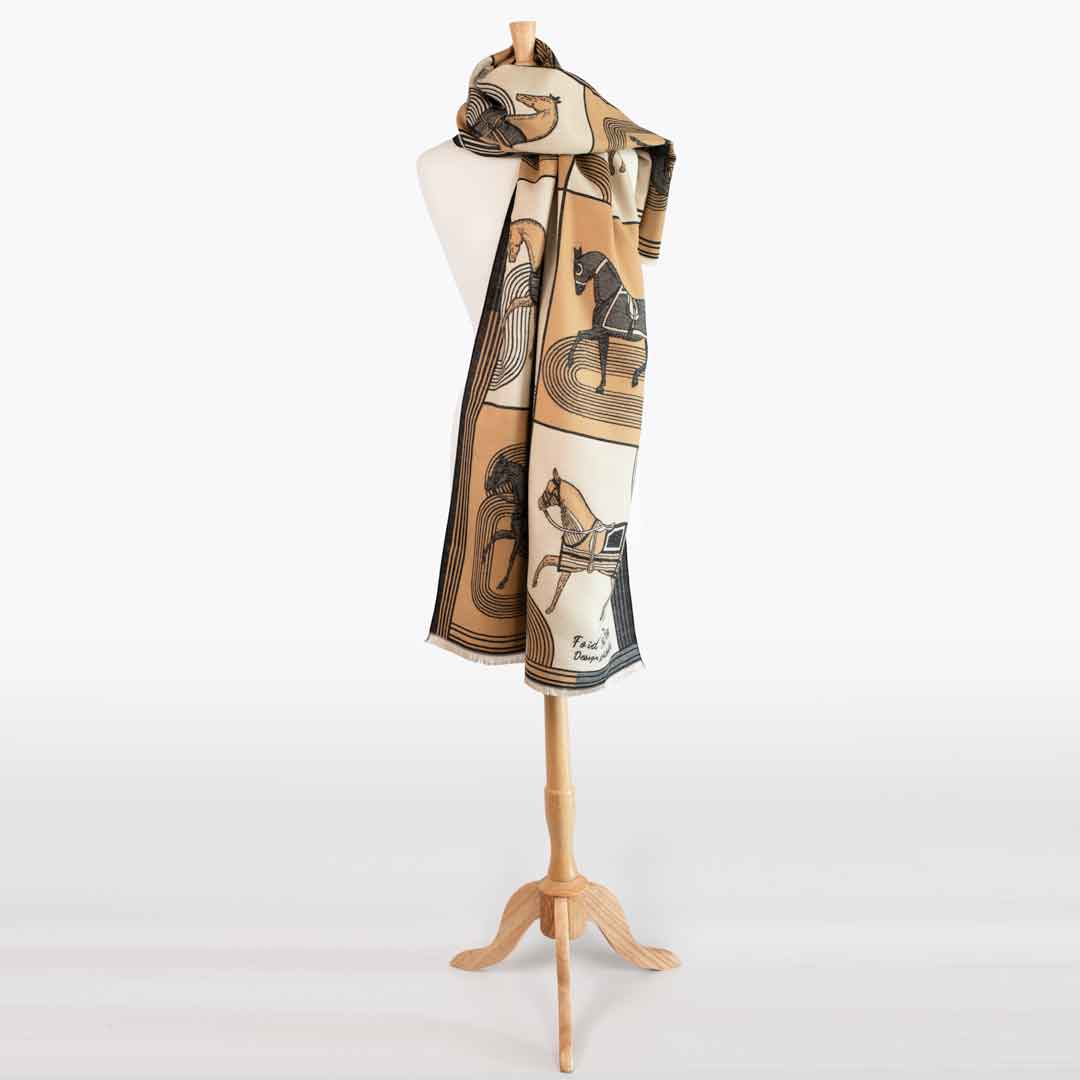 Urban Equestrian  Cavallo -  Caramel Equestrian Motif Luxe Shawl