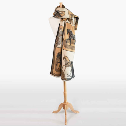 Urban Equestrian  Cavallo -  Caramel Equestrian Motif Luxe Shawl