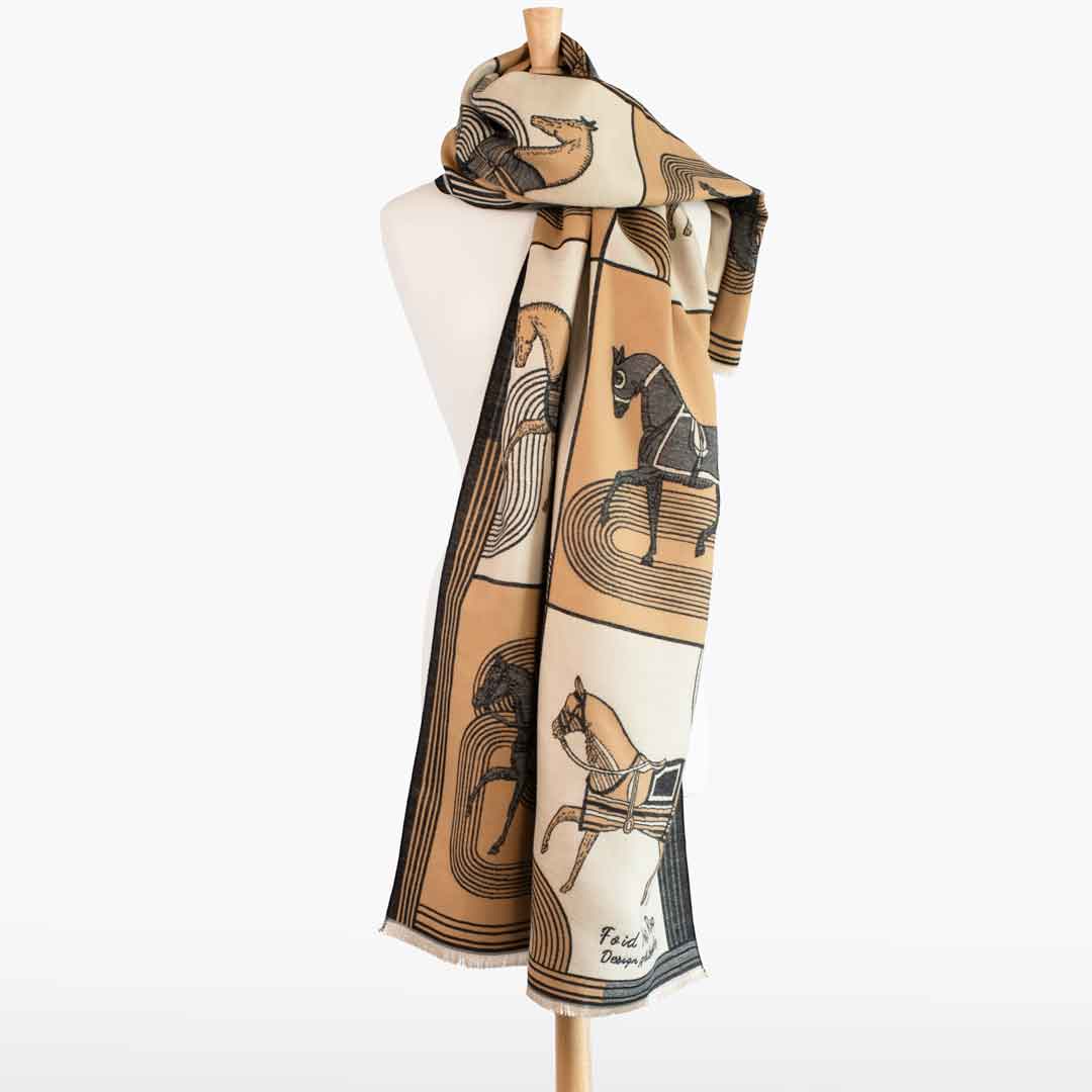 Urban Equestrian  Cavallo -  Caramel Equestrian Motif Luxe Shawl