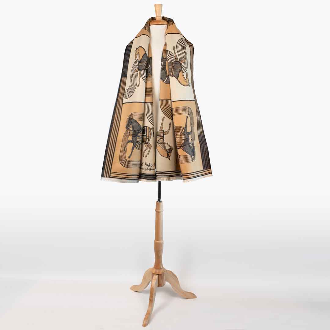 Urban Equestrian  Cavallo -  Caramel Equestrian Motif Luxe Shawl
