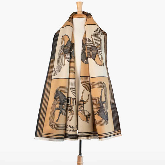 Urban Equestrian  Cavallo -  Caramel Equestrian Motif Luxe Shawl