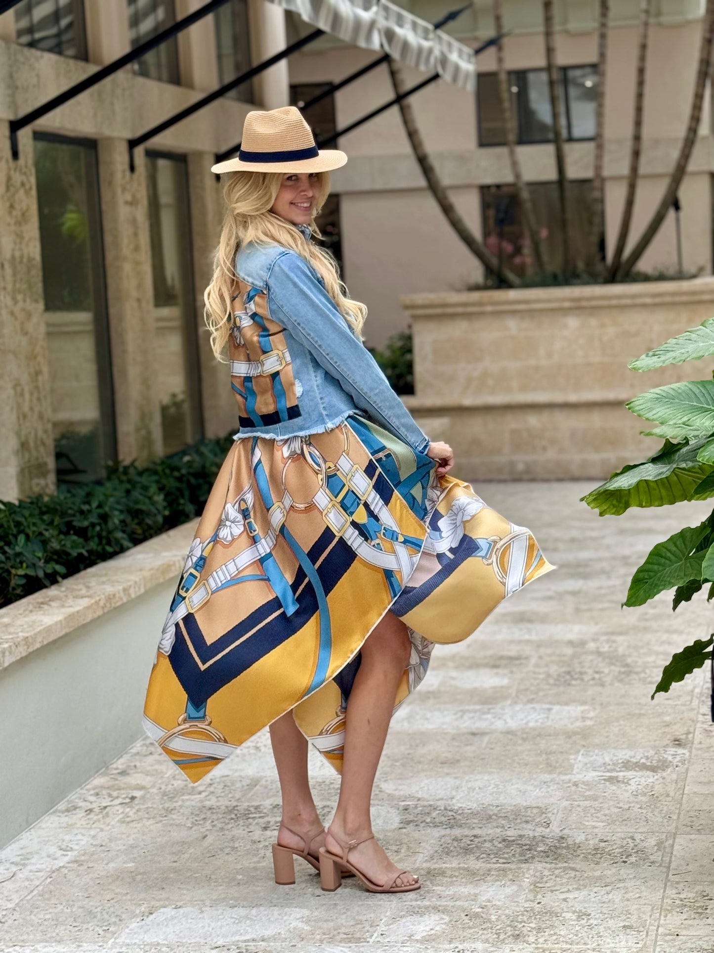 Stacy Bradley Design - Silk Dress - Capri Blue Straps & Buckle