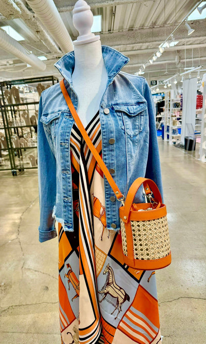 Stacy Bradley Design - Silk Dress - Light Blue & Orange Horse