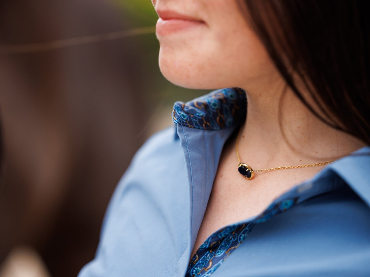 Essex Classics Ladies Dora II Schooling Shirt - Blue with Golden Snaffle Trim