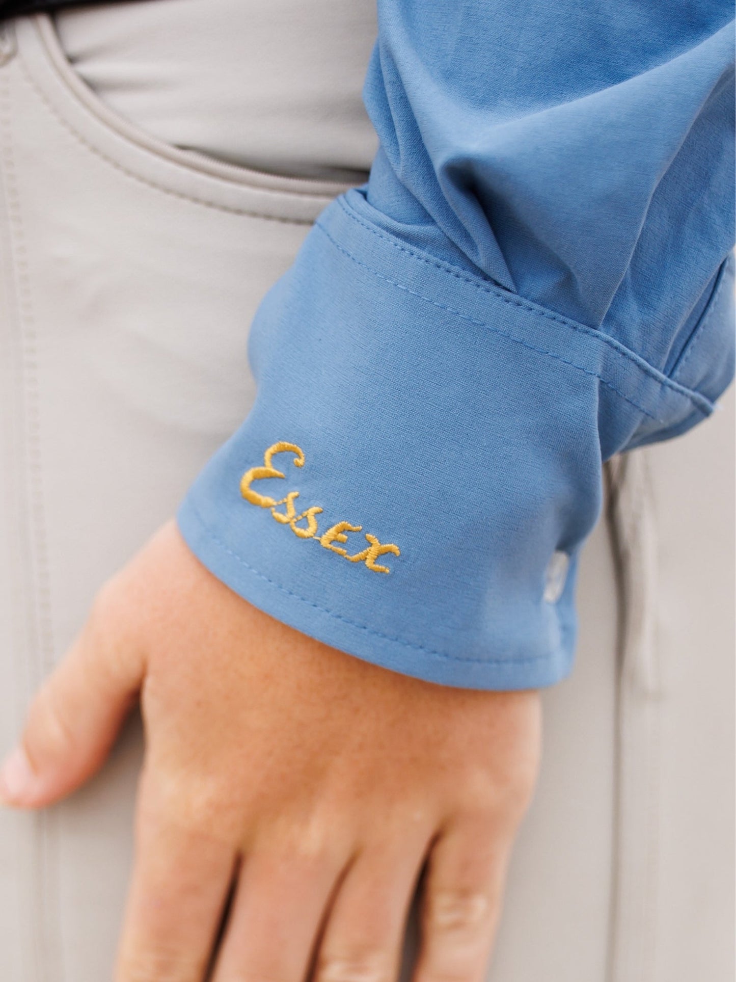 Essex Classics Ladies Dora II Schooling Shirt - Blue with Golden Snaffle Trim