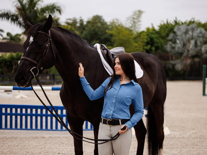 Essex Classics Ladies Dora II Schooling Shirt - Blue with Golden Snaffle Trim