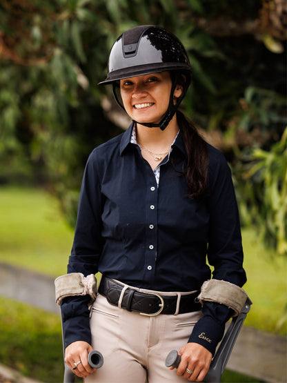 Essex Classics Ladies Dora II Schooling Shirt - Black with Happy Dogs Trim