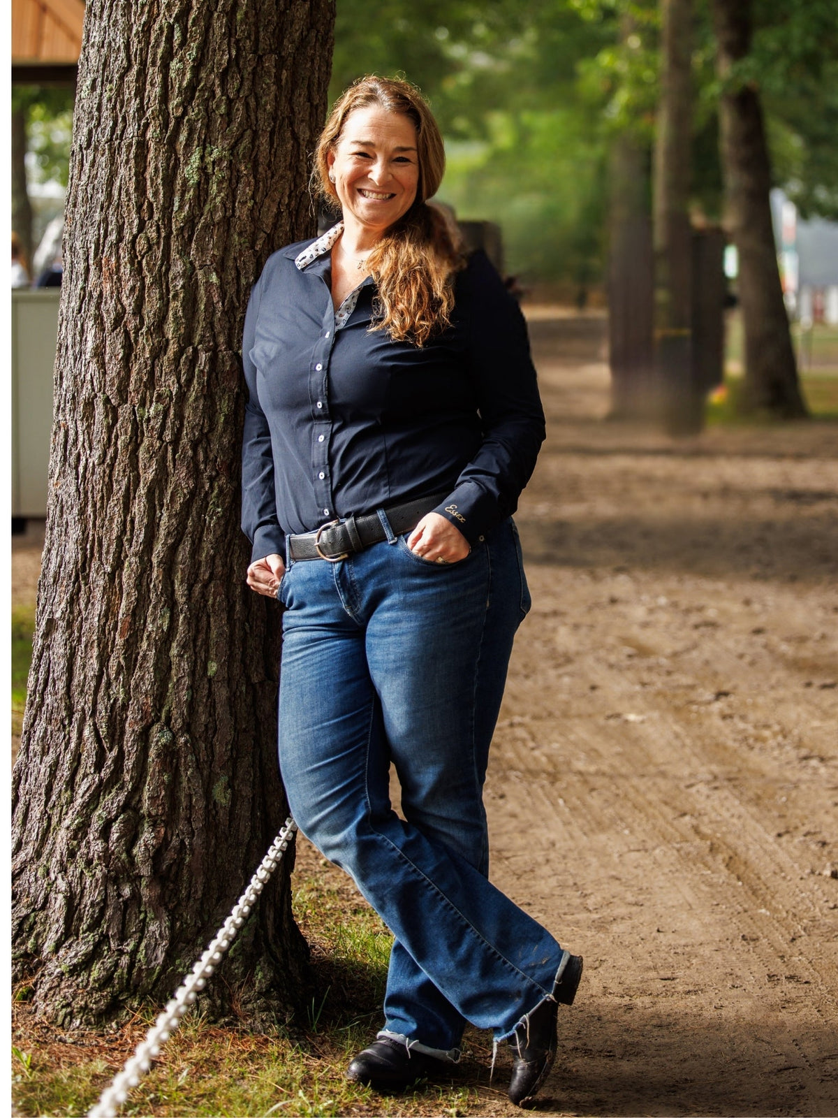 Essex Classics Ladies Dora II Schooling Shirt - Black with Happy Dogs Trim