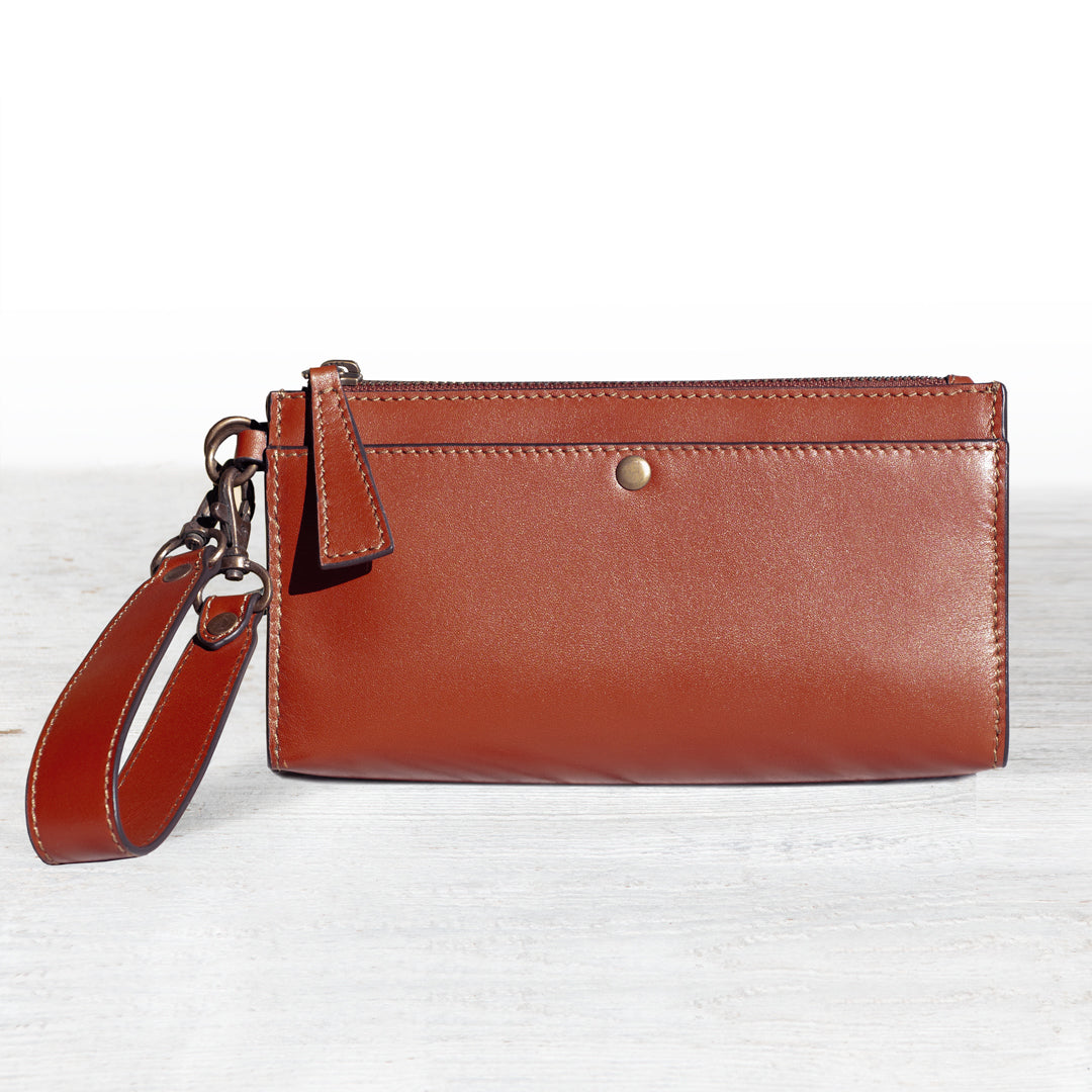 Urban Equestrian  Caravel Wristlet Clutch - Luxury Leather Handbag in Cognac