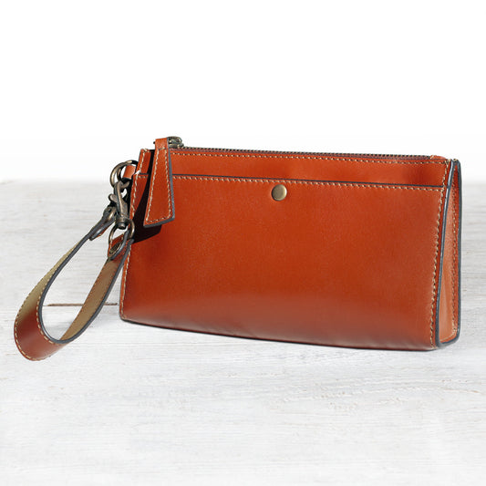 Urban Equestrian  Caravel Wristlet Clutch - Luxury Leather Handbag in Cognac