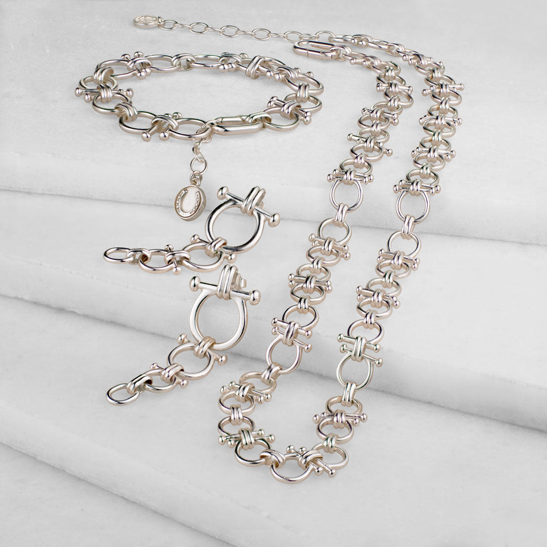 Urban Equestrian  Bocara - Horse Bit Chain Link Equestrian Necklace in Silver
