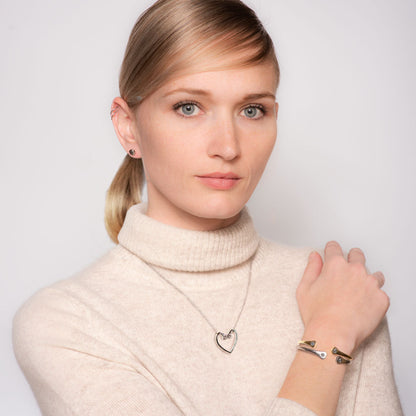 Urban Equestrian  Charmed - Mossanite Equestrian Horseshoe Nail Heart Necklace in Silver