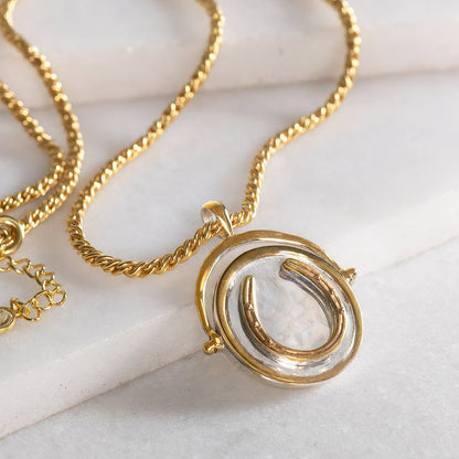 Urban Equestrian  Cody - Two Tone Crown Coin Horseshoe Necklace