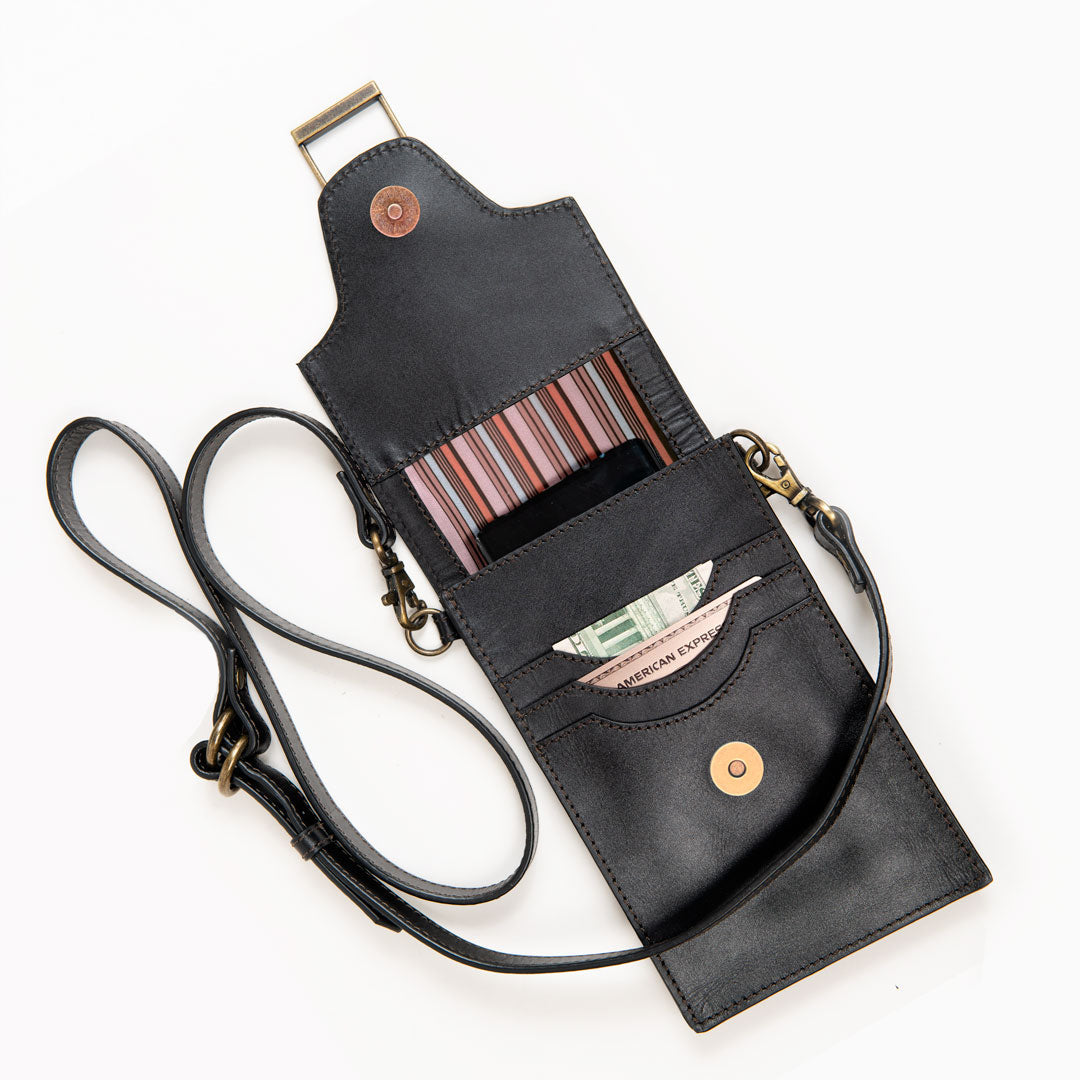 Urban Equestrian  Devon Deluxe Phone Bag - Luxury Leather Handbag in Black