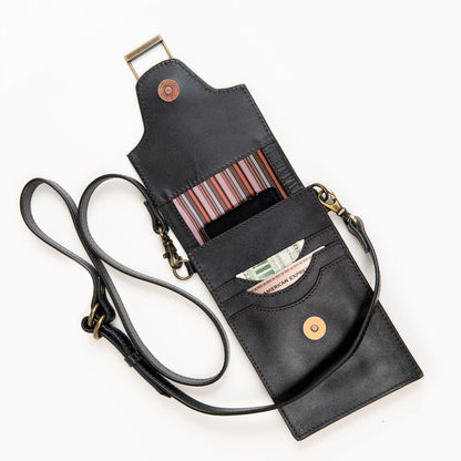 Urban Equestrian  Devon Deluxe Phone Bag - Luxury Leather Handbag in Black
