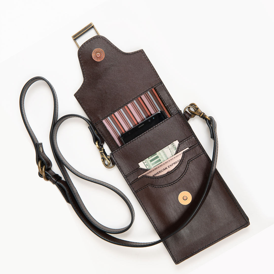 Urban Equestrian  Devon Deluxe Phone Bag - Luxury Leather Handbag in Deep Brown