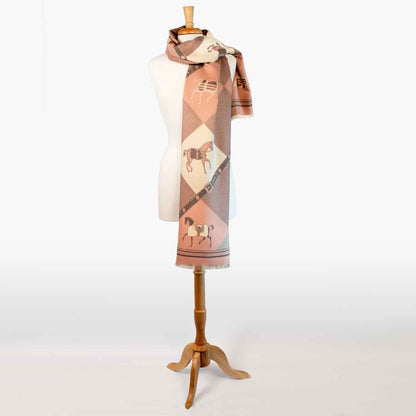 Urban Equestrian  Della -  Blush Pink Equestrian Motif Luxe Shawl