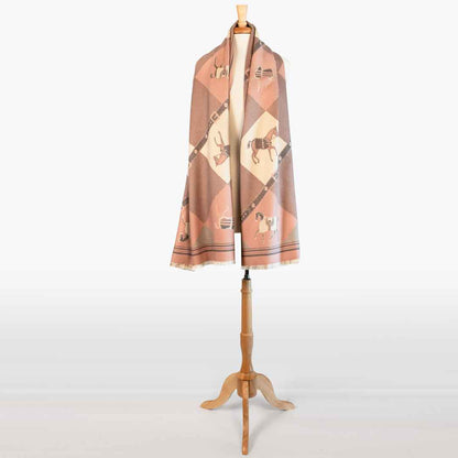 Urban Equestrian  Della -  Blush Pink Equestrian Motif Luxe Shawl