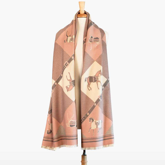 Urban Equestrian  Della -  Blush Pink Equestrian Motif Luxe Shawl