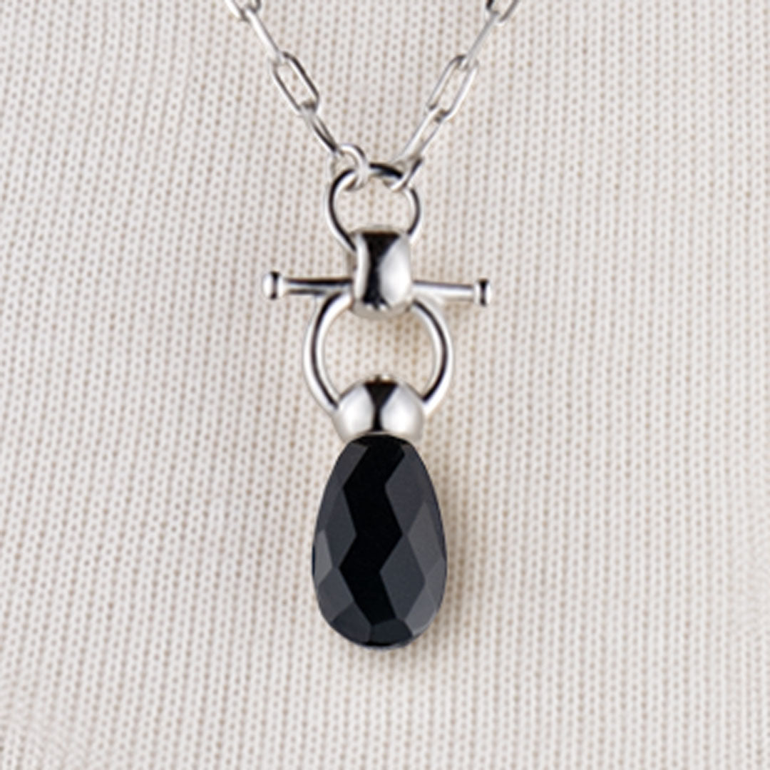 Urban Equestrian  Droplette - Black Onyx Horse Bit Equestrian Earring in Silver