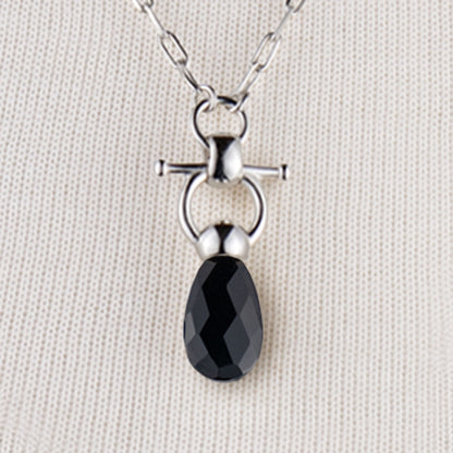 Urban Equestrian  Droplette - Black Onyx Horse Bit Equestrian Earring in Silver