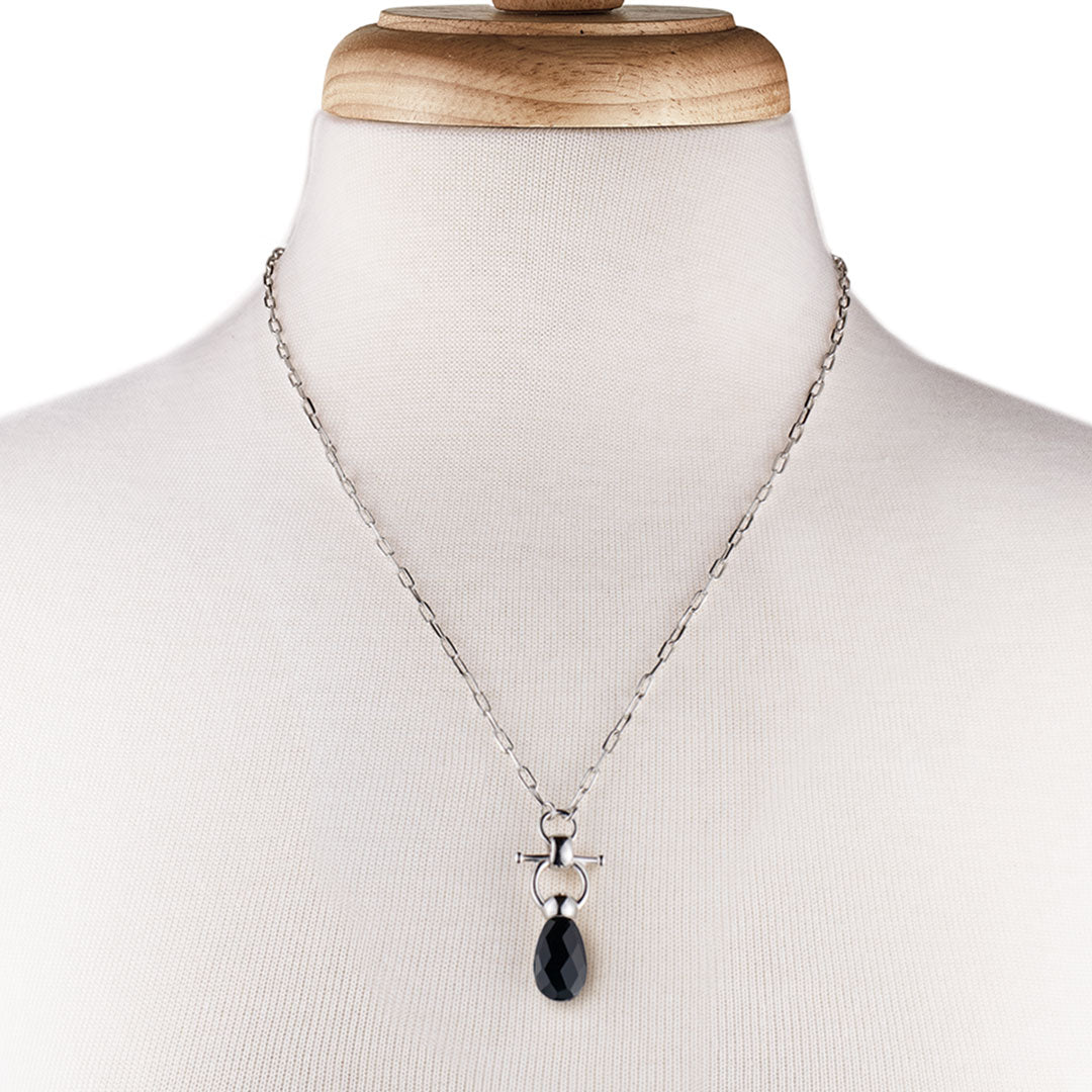 Urban Equestrian  Droplette - Black Onyx Horse Bit Equestrian Earring in Silver