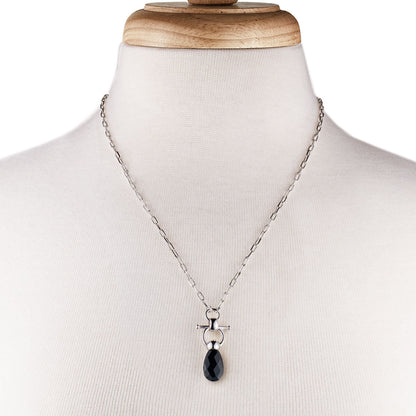 Urban Equestrian  Droplette - Black Onyx Horse Bit Equestrian Earring in Silver
