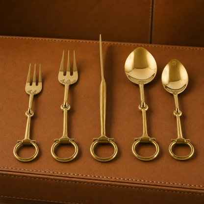 Vagabond House - Bit Five piece Flatware Set - Stainless Steel Shiny Gold
