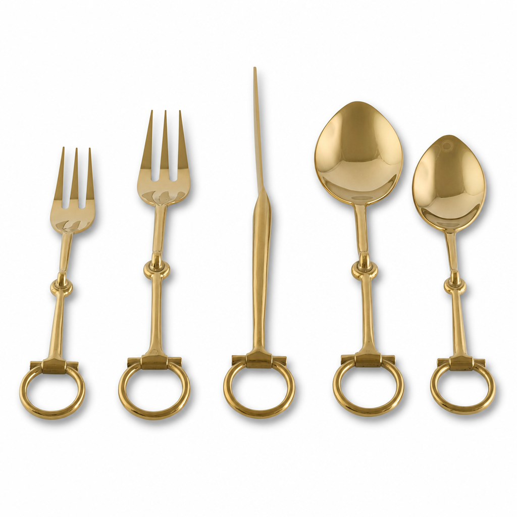 Vagabond House - Bit Five piece Flatware Set - Stainless Steel Shiny Gold