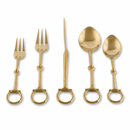 Vagabond House - Bit Five piece Flatware Set - Stainless Steel Shiny Gold