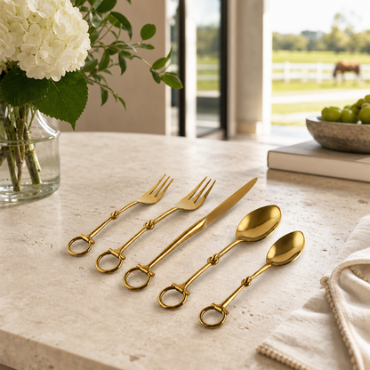 Vagabond House - Bit Five piece Flatware Set - Stainless Steel Shiny Gold