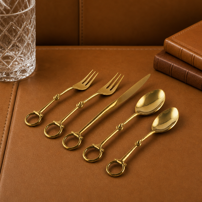 Vagabond House - Bit Five piece Flatware Set - Stainless Steel Shiny Gold