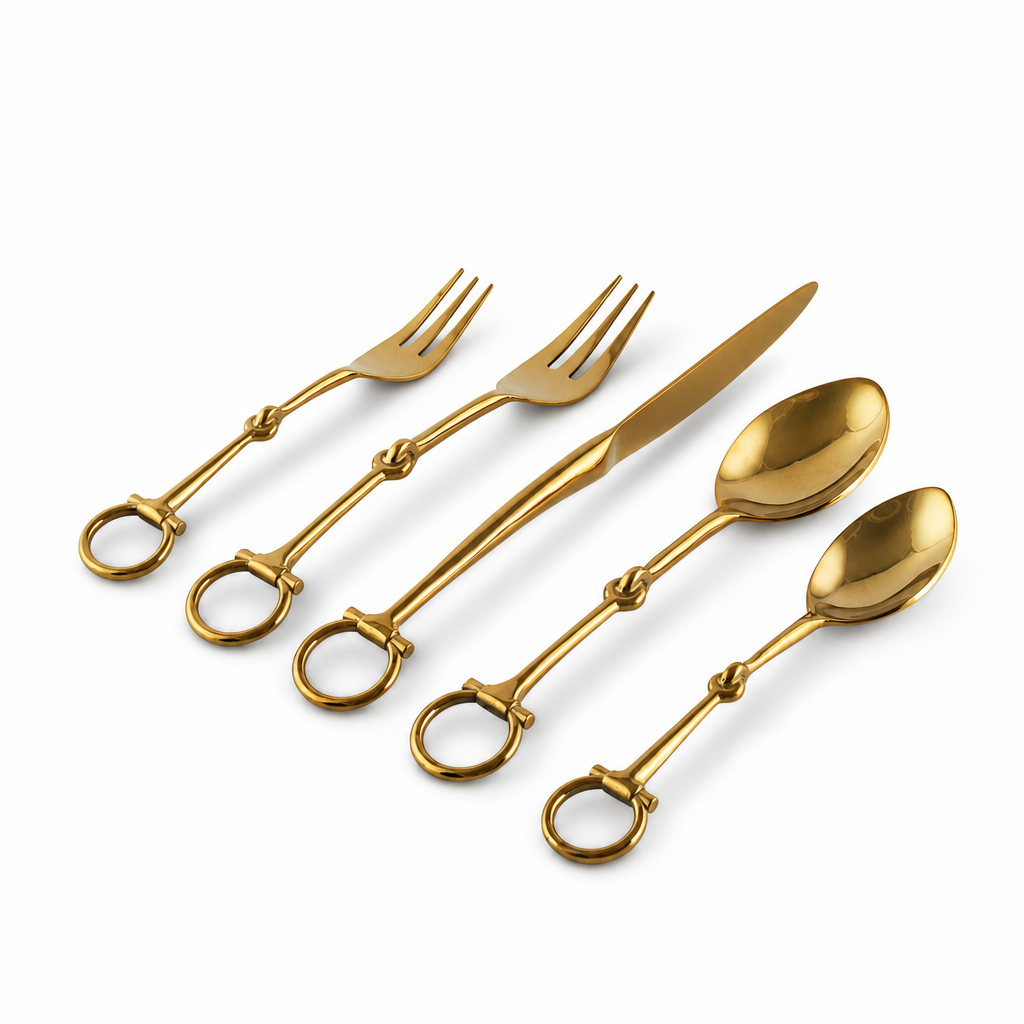 Vagabond House - Bit Five piece Flatware Set - Stainless Steel Shiny Gold