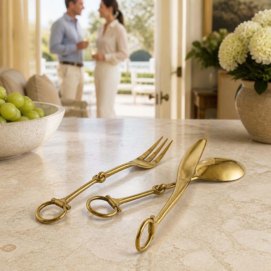 Vagabond House - Bit Five piece Flatware Set - Stainless Steel Shiny Gold