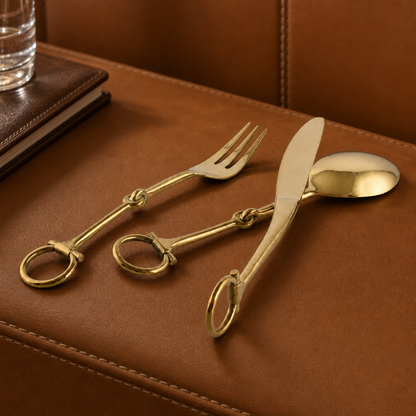 Vagabond House - Bit Five piece Flatware Set - Stainless Steel Shiny Gold