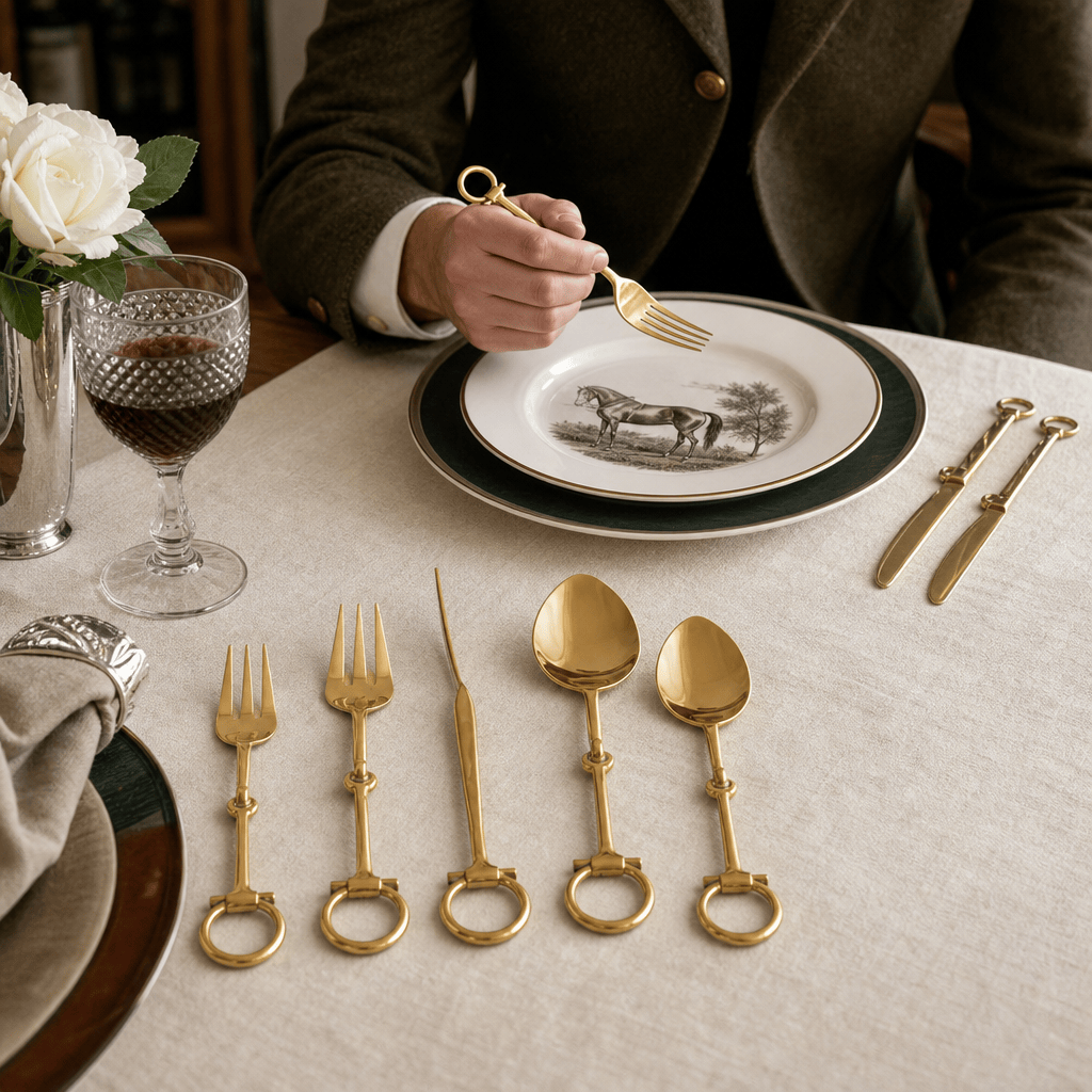 Vagabond House - Bit Five piece Flatware Set - Stainless Steel Shiny Gold