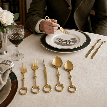 Vagabond House - Bit Five piece Flatware Set - Stainless Steel Shiny Gold