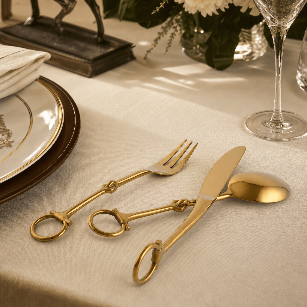 Vagabond House - Bit Five piece Flatware Set - Stainless Steel Shiny Gold
