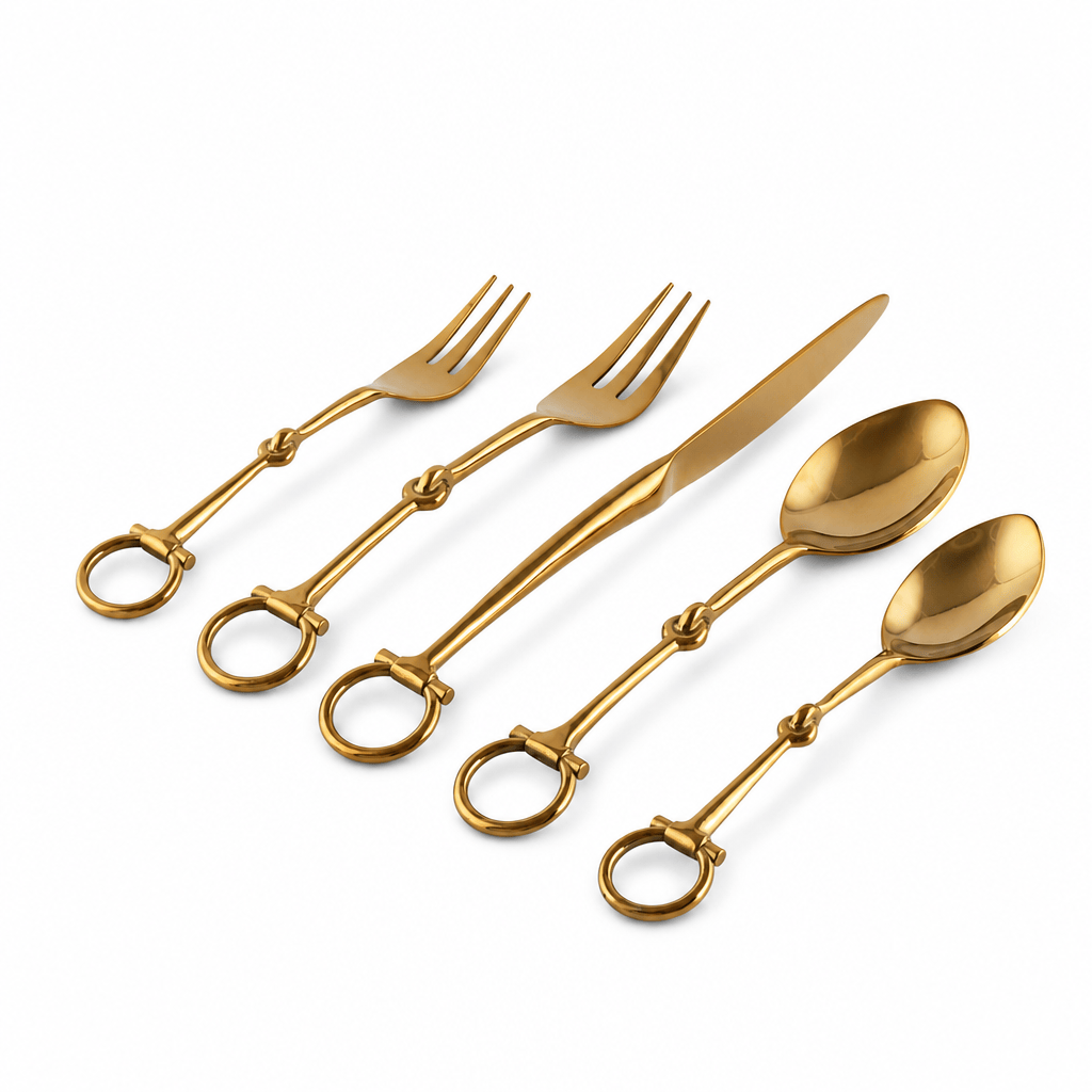 Vagabond House - Bit Five piece Flatware Set - Stainless Steel Shiny Gold