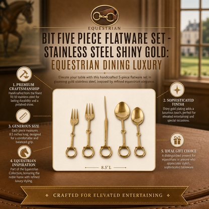 Vagabond House - Bit Five piece Flatware Set - Stainless Steel Shiny Gold