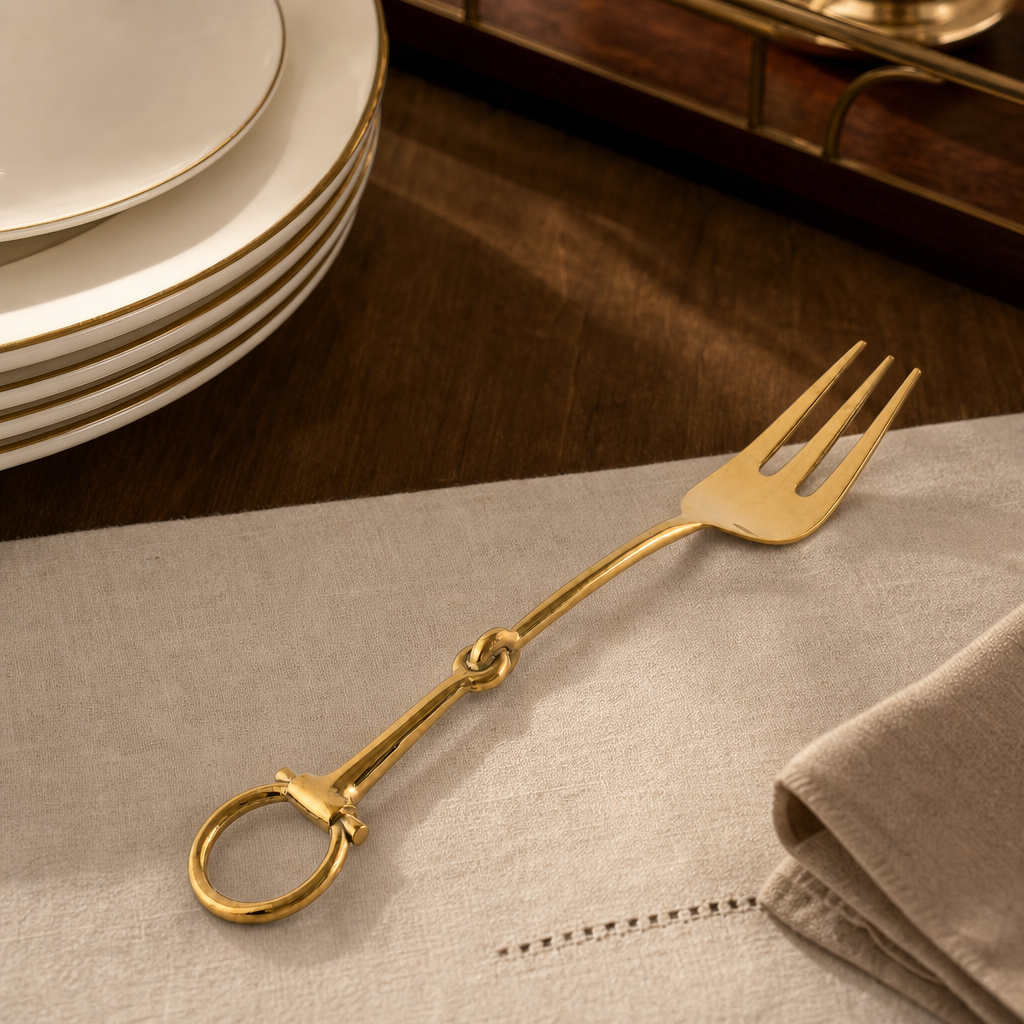Vagabond House - Bit Serving Fork - Stainless Steel Shiny Gold