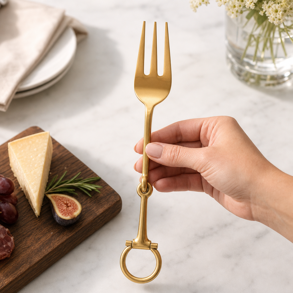 Vagabond House - Bit Serving Fork - Stainless Steel Shiny Gold