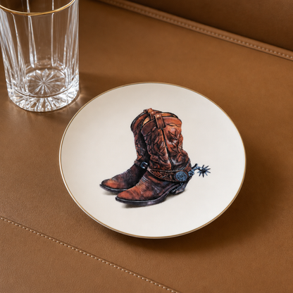 Vagabond House Amarillo Western Boot Pattern Bone China Round Salad Plate