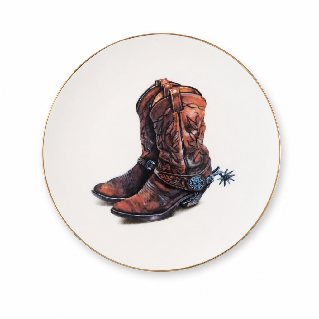 Vagabond House Amarillo Western Boot Pattern Bone China Round Salad Plate