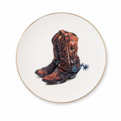 Vagabond House Amarillo Western Boot Pattern Bone China Round Salad Plate