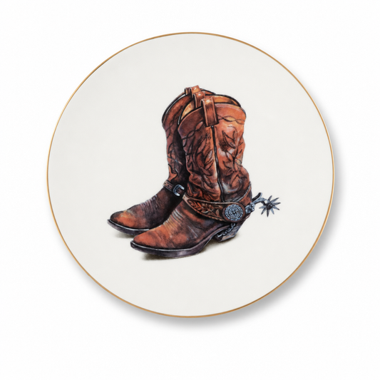 Vagabond House Amarillo Western Boot Pattern Bone China Round Salad Plate