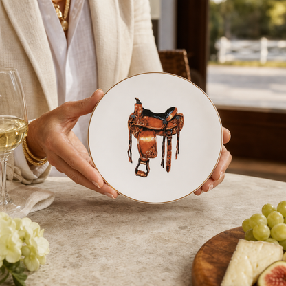 Vagabond House - Amarillo Western Saddle Pattern Bone China Round Salad Plate
