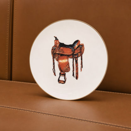 Vagabond House - Amarillo Western Saddle Pattern Bone China Round Salad Plate