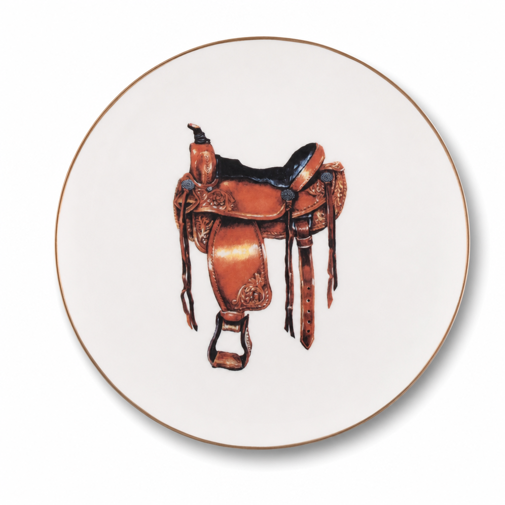 Vagabond House - Amarillo Western Saddle Pattern Bone China Round Salad Plate