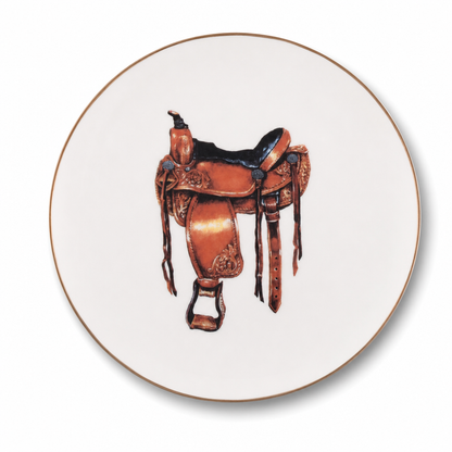 Vagabond House - Amarillo Western Saddle Pattern Bone China Round Salad Plate
